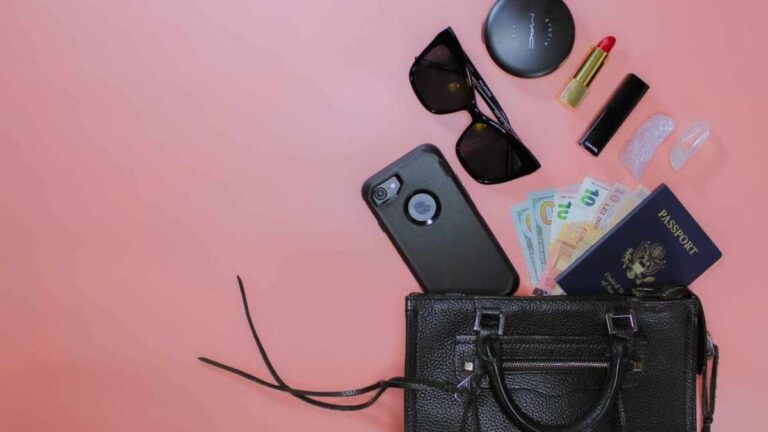 a purse with it's contents spilled out