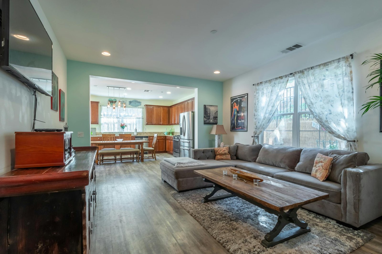 Interior of stylish living room and kitchen on daytime