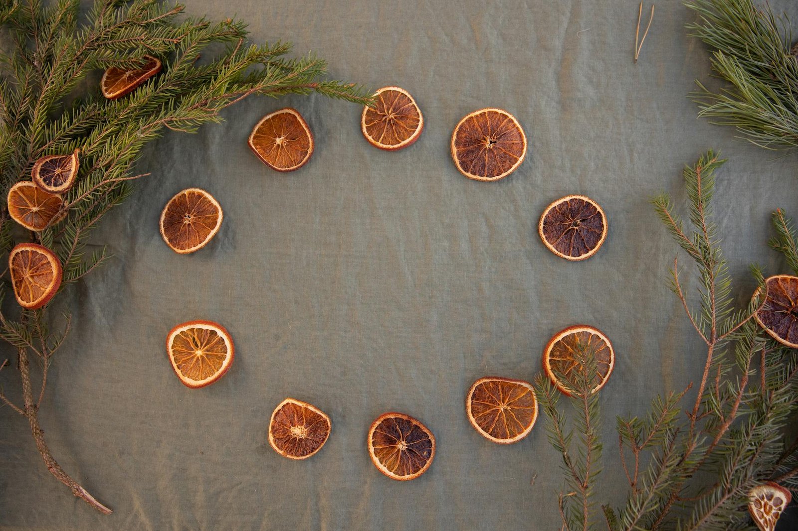 dried orange slices arranged in circle