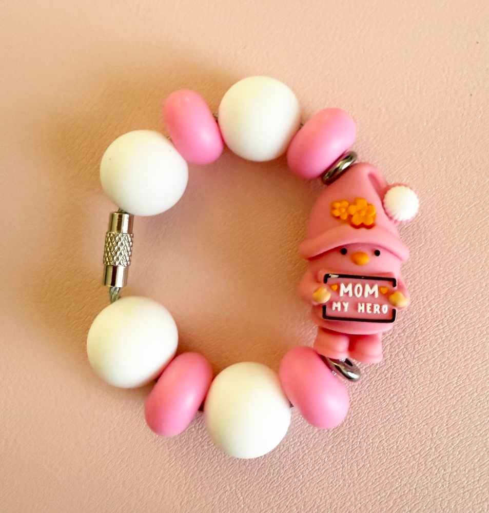 The “Mom, My Hero” Pink Gnome Tumbler Dangler