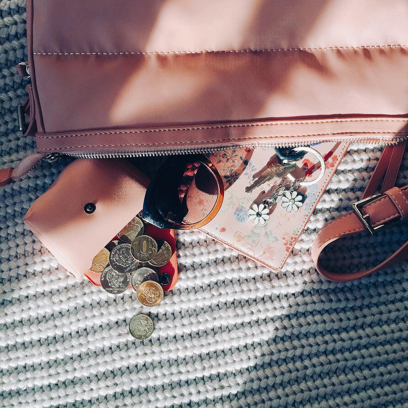 feminine bag with purse and accessories
