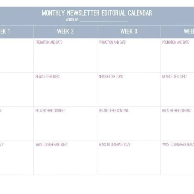 Monthly Newsletter Editorial Planner