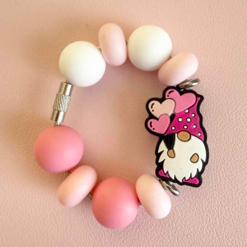 The "Pink Gnome with Hearts" Tumbler Dangler for Stanley Tumbler or Yeti